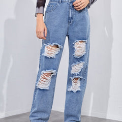 Distressed High Waist Wide Leg Jeans