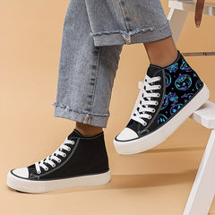 Colorful Pumpkin & Spider Net High Top Canvas Sneakers