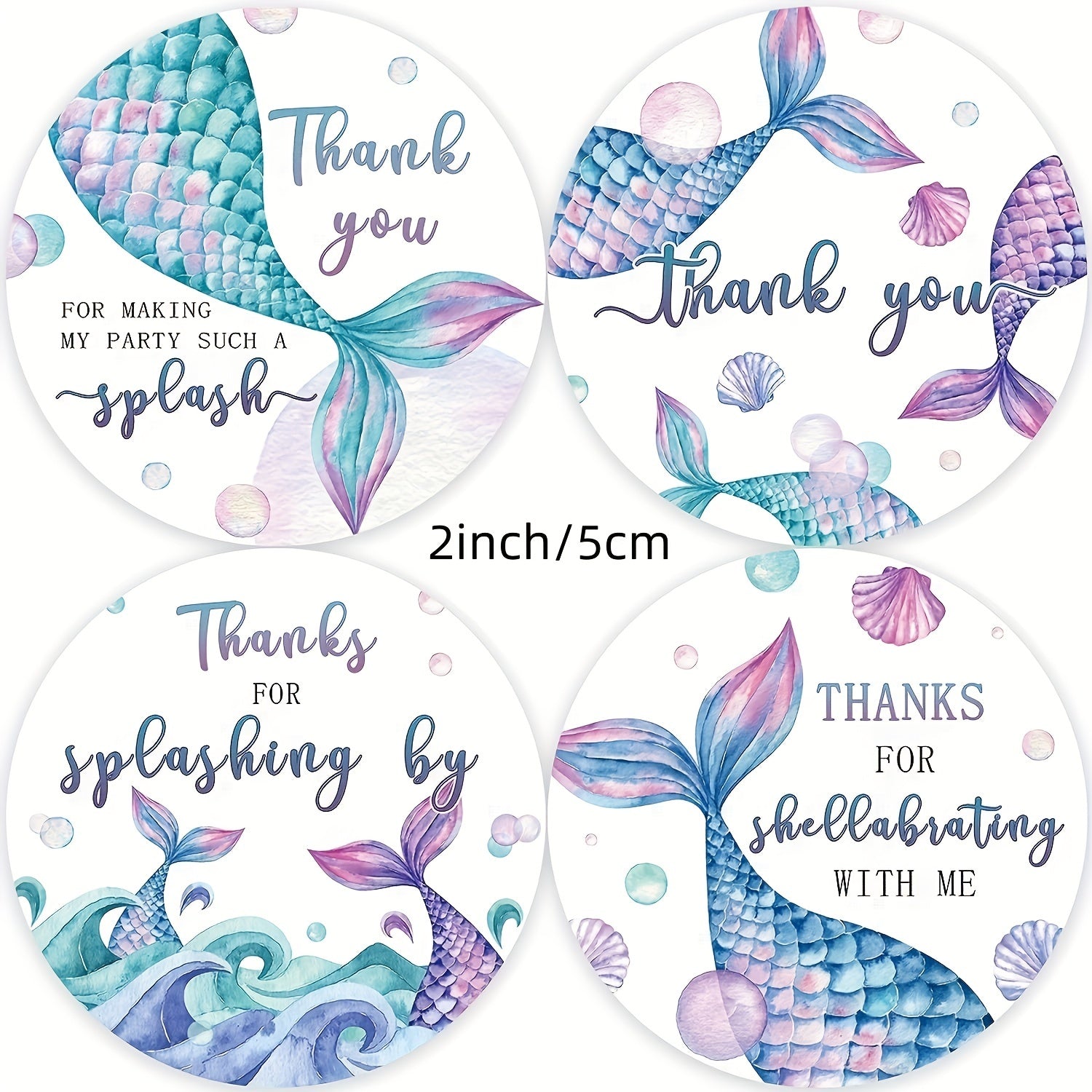 100pcs Mermaid Birthday Party Stickers Undersea Decoration Gift Thank you