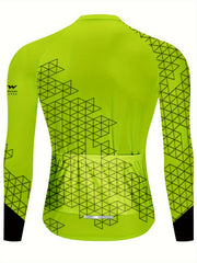 Geometric Print Men's Zip Up Long Sleeve Cycling Jersey