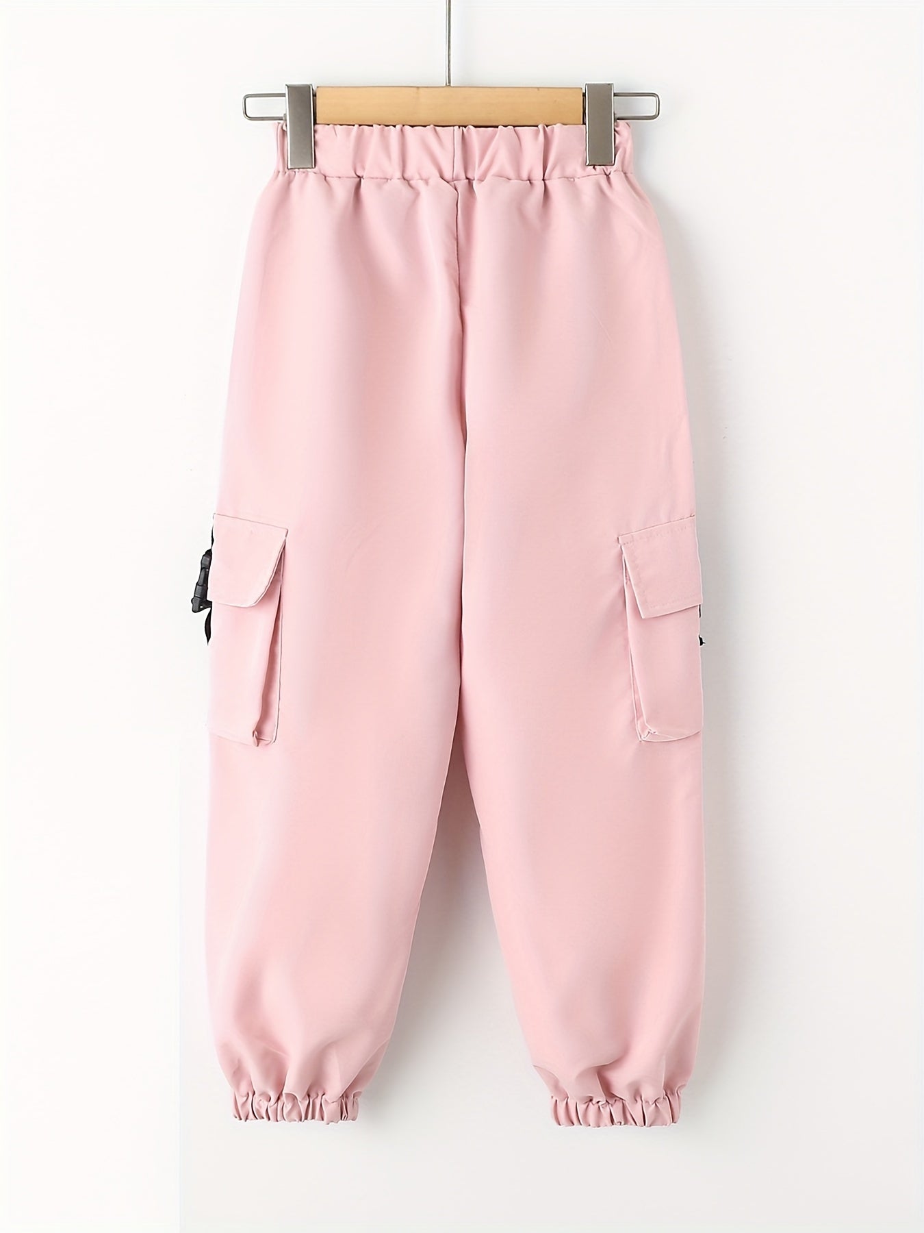 Girls Cargo Pants with Buckle Tape Chain Detail