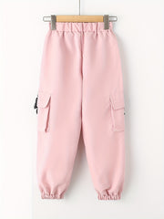 Girls Cargo Pants with Buckle Tape Chain Detail