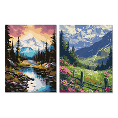 2pcs Snow Mountain Landscape Painting DIY Acrylic By Number 40x50 Unframed
