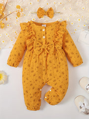 2pcs Baby Girl Long Ruffled Sleeve Bow Bodysuit With Bandana