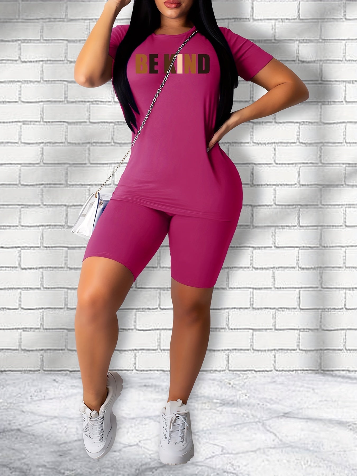 Casual Letter Print T shirt & Skinny Shorts Set