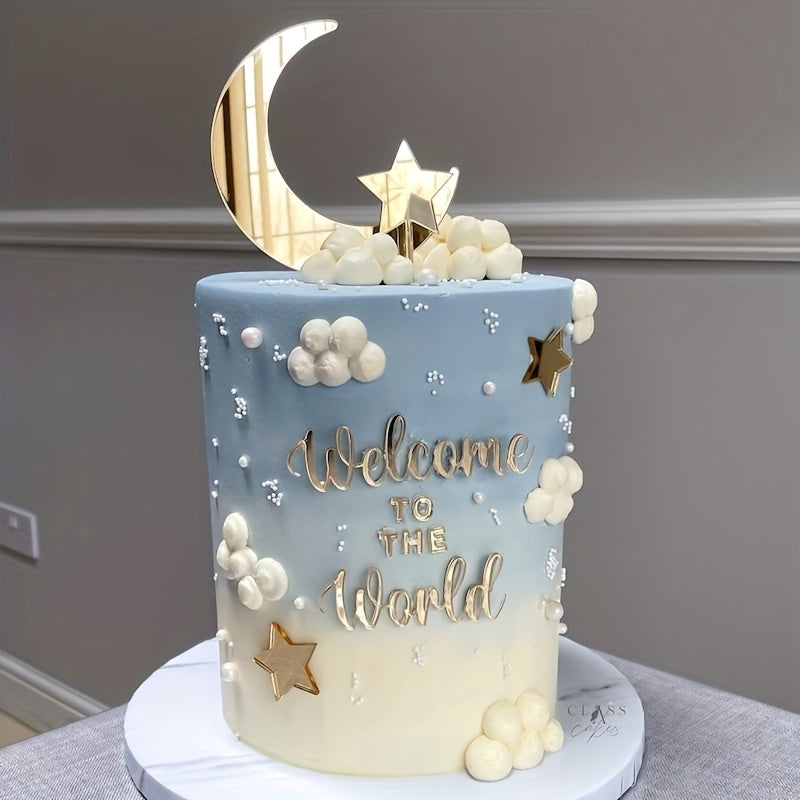 11pcs Star Moon Acrylic Cake Insert Card Baby's First Birthday Cake Decoration