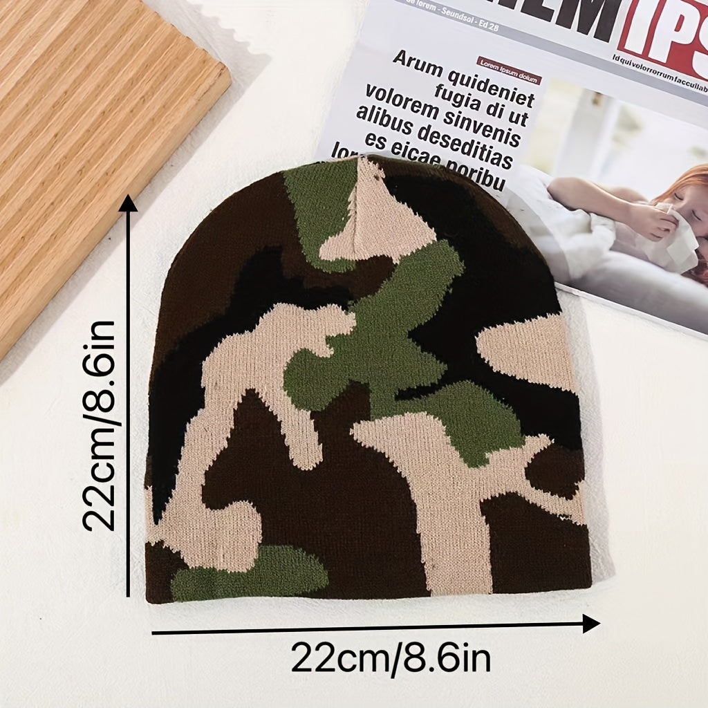 Jacquard Camouflage Knitted Hat Soft Beanie Men Women Warm Outdoor