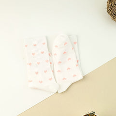 3 Pairs Heart Print Socks Comfy & Breathable Women's Mid Tube Stockings