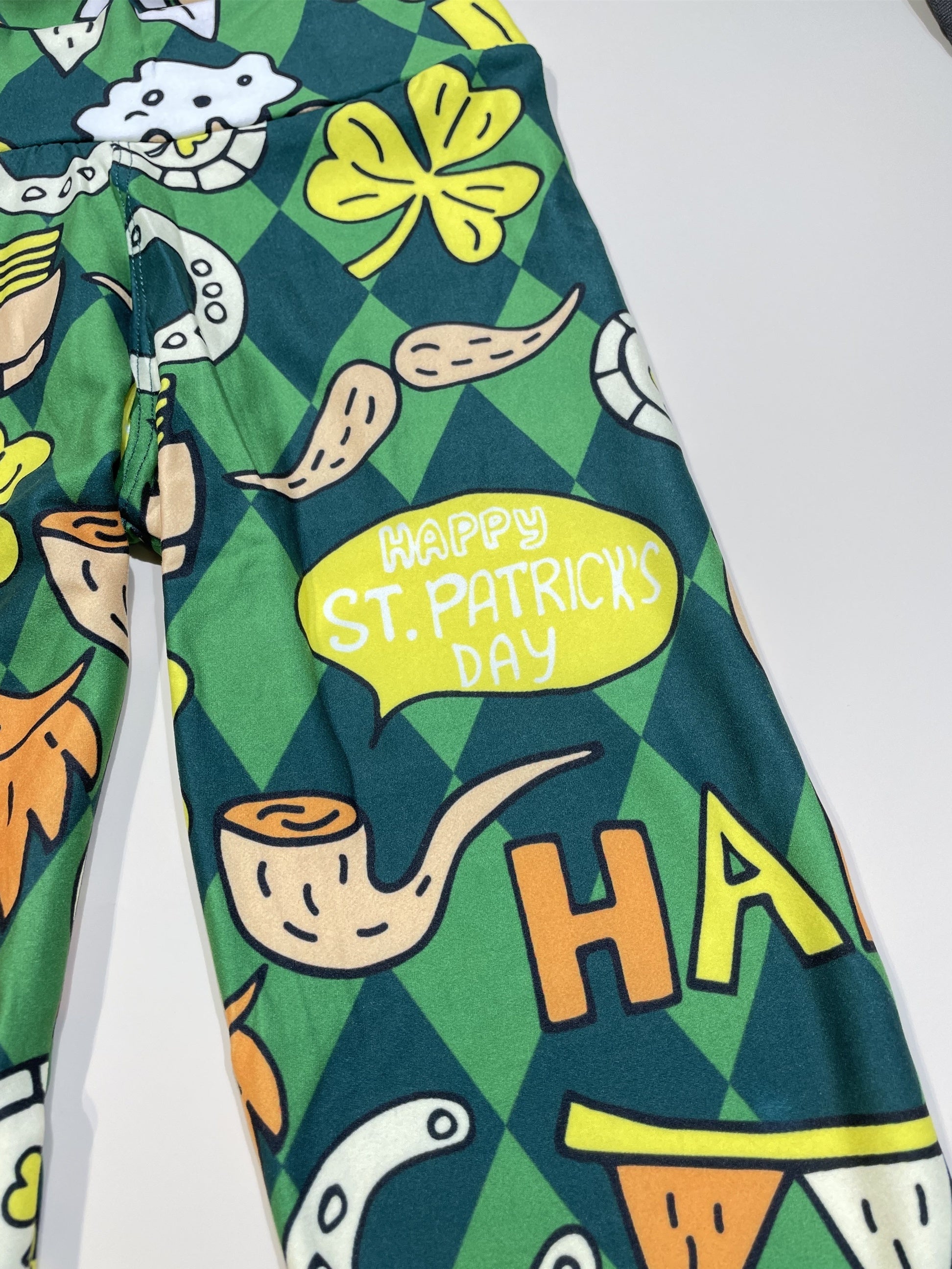 Girls St Patrick's Leggings Hat Argyle Pattern Pants