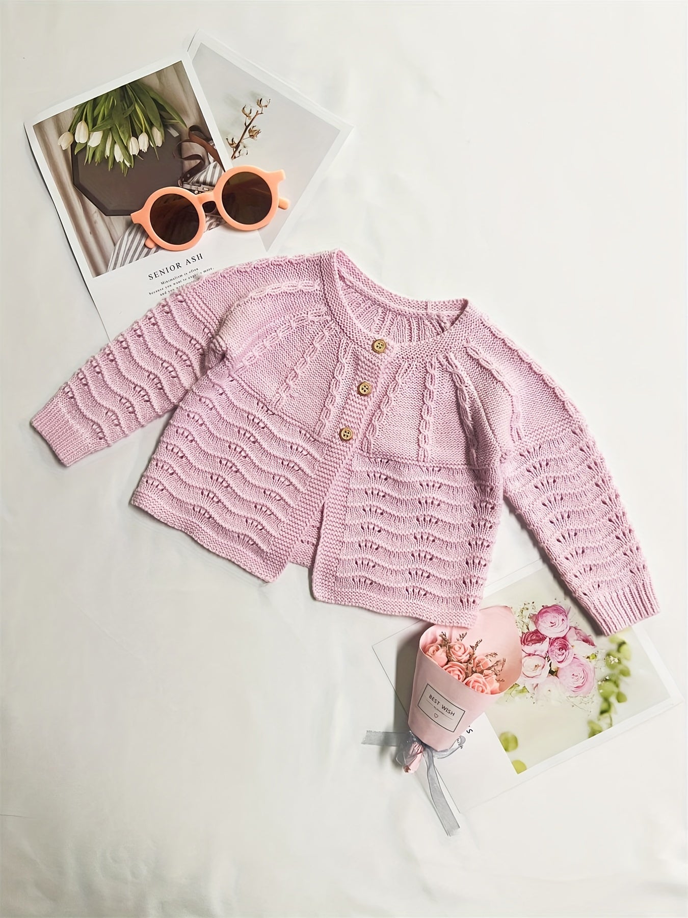 Round Neck Button Front Long Sleeve Kitted Sweater Coat
