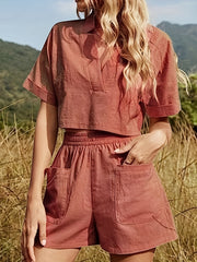 Casual Two Piece Set V Neck Crop Top & Shorts Outfit