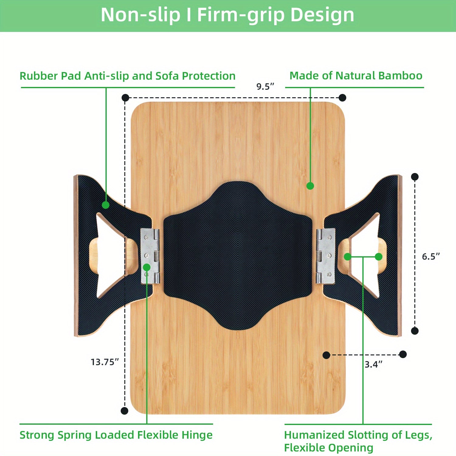 Bamboo Sofa Arm Table with Foldable Tray Clip Table