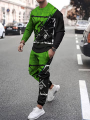 Skull Block Mens 2 Piece Outfits Long Sleeve T-shirt and Sweatpants Set