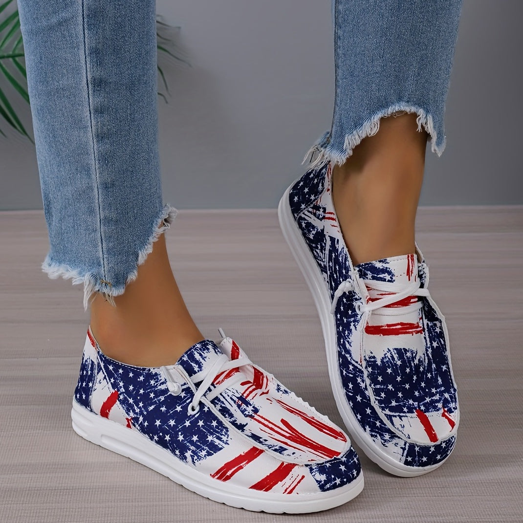 Women's Stars Pattern Flat Loafers Lace Up Lightweight Shoes