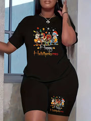 Slogan & Cartoon Print Casual Outfit 2 Piece Set