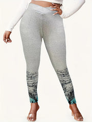 Branch Print Skinny Leggings High Waist Stretchy Leggings Women's Clothing