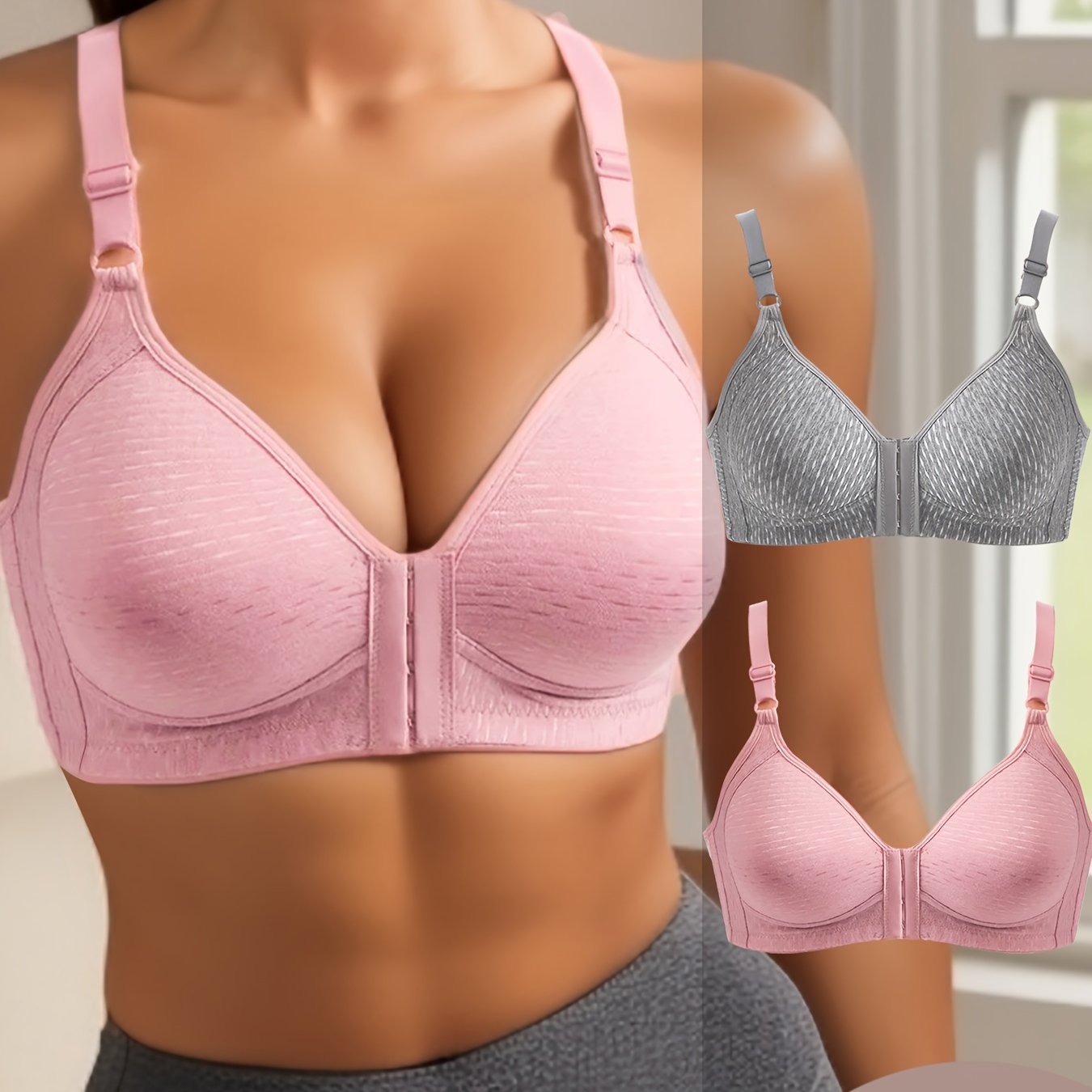 2pcs Front Buckle Push Up Bras Full Coverage Women's Lingerie