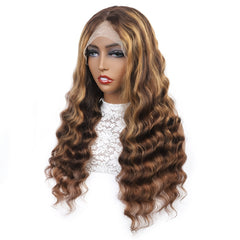 Honey Blonde Highlight Wig P4 27 Colored Human Hair 13x4 Closure Wig