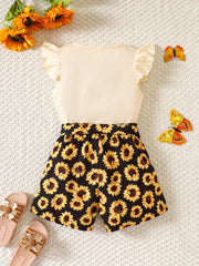 Girls 2 Piece Sunflower Graphic Tee with Shorts Set