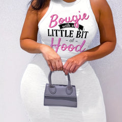 Slogan Print High Stretch Bodycon Cami Dress