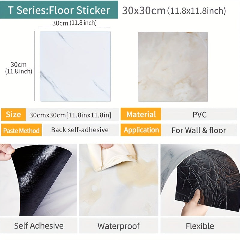 20pcs PVC Marble Floor Stickers Self adhesive Waterproof Bathroom Decals 30