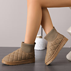 Women's Argyle Quilted Snow Boots Thermal Outdoor Slip On Shoes