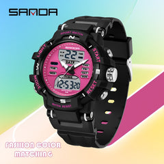 SANDA Unisex Digital Sport Watch 24H Night Light Stopwatch 5ATM TPU Strap