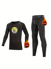 2pcs Kids Compression Fleece Sets Cartoon Pattern Pullover Elastic Waist Pants
