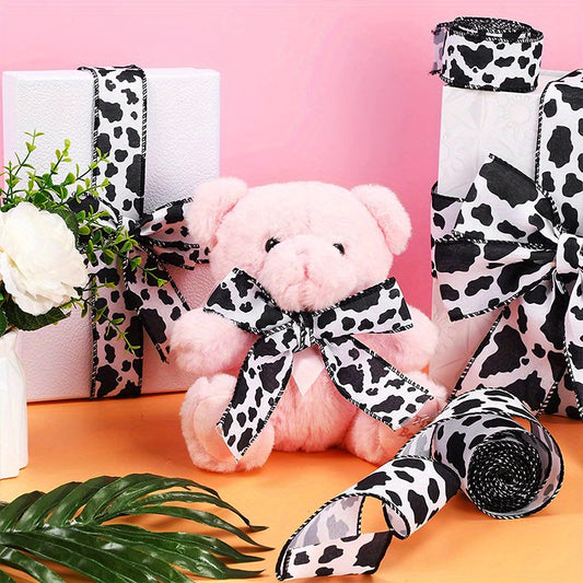 Cow Print Wired Edge Ribbon Cow Spot Pattern Ornaments Fabric Ribbons