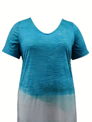 Ombre Print V Neck Short Sleeve Dress