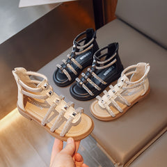 Girls Rhinestone Open Toe Sandals, Breathable Non-slip Summer Shoes