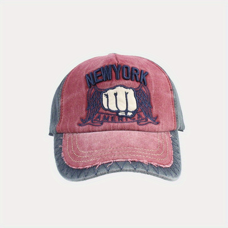 Washed Cotton Fist Embroidered Peaked Cap Sunshade Baseball Cap