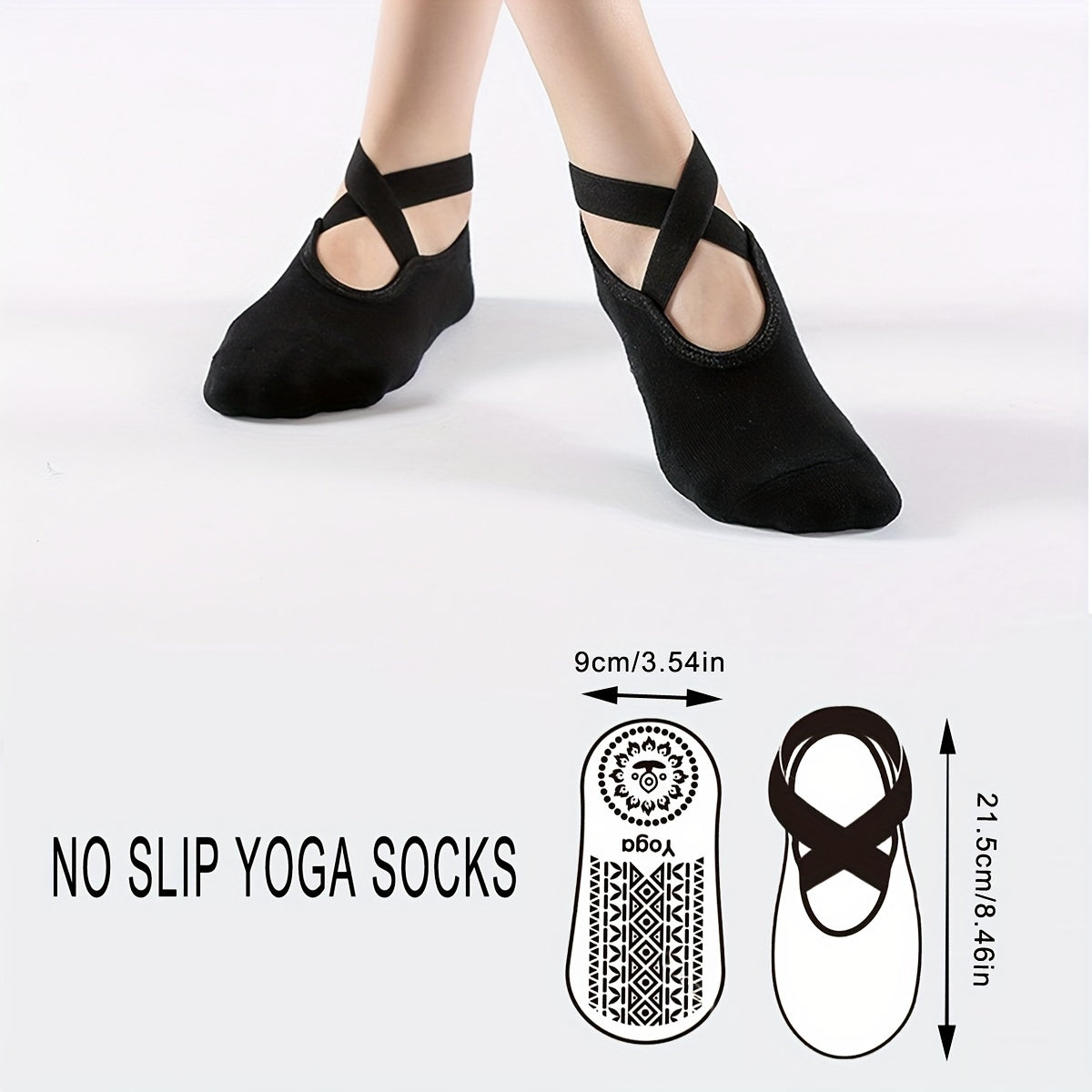 3 Pairs Yoga Socks Non Slip with Cross Strap & Grip for Balance & Stability