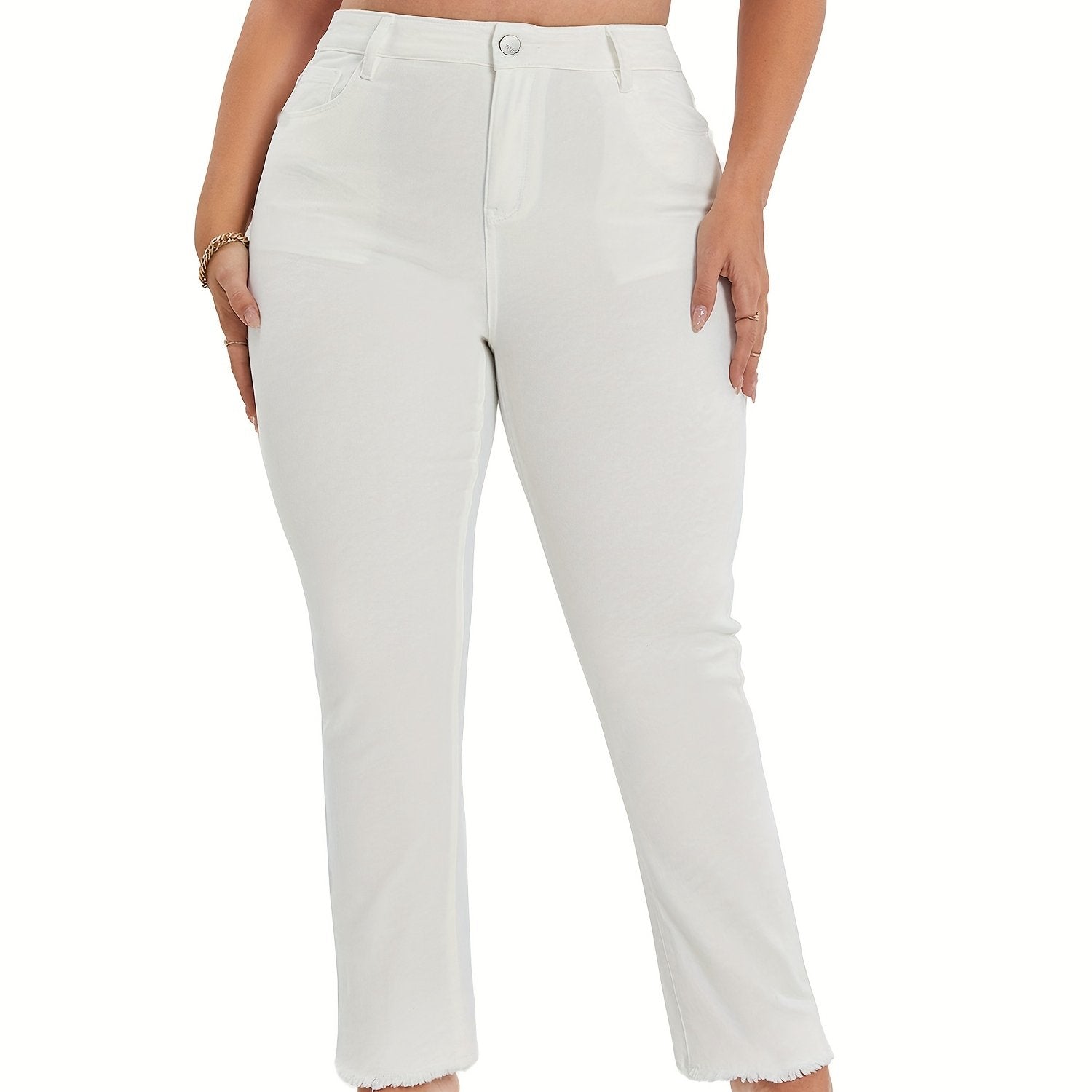 High Rise Fringe Trim Jeans
