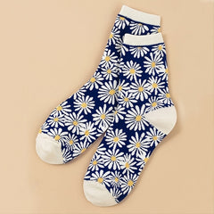 Floral Daisy Print Crew Socks Women's Stockings