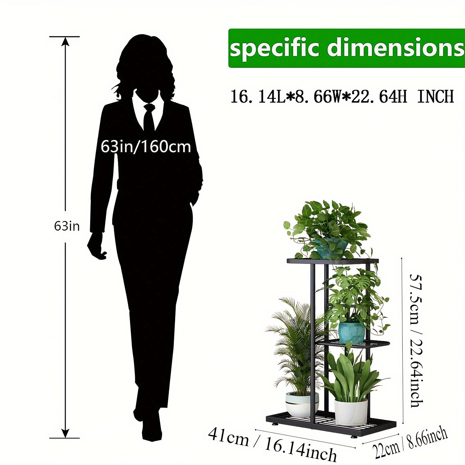 3-Layer Wrought Iron Flower Rack, 4 Pots, Balcony Succulent Plants