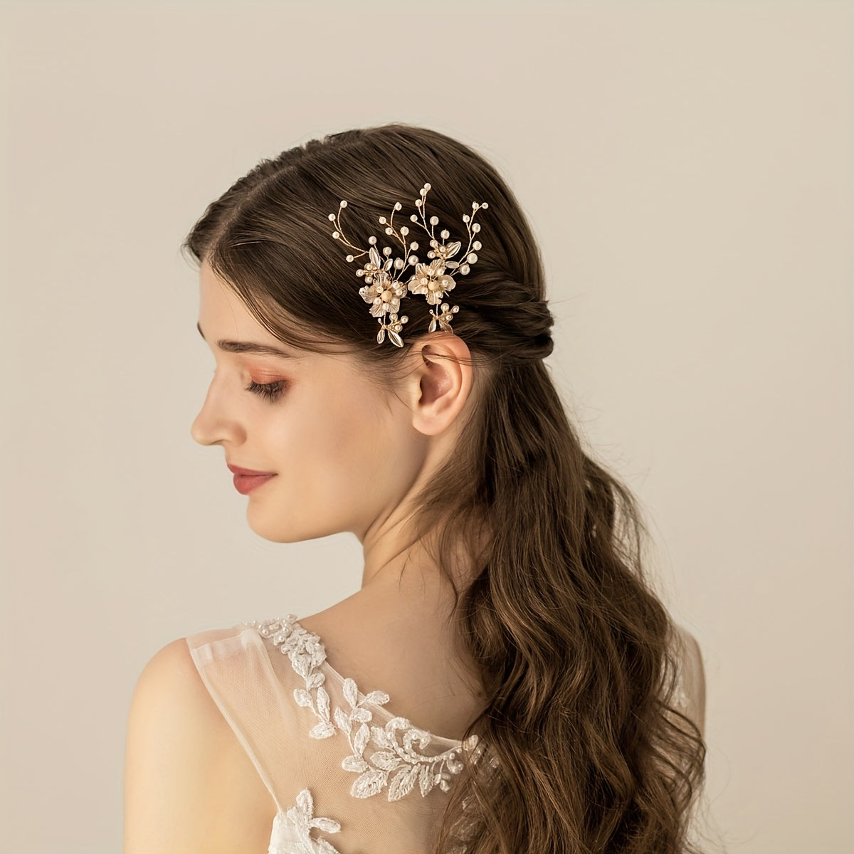 Vintage Faux Pearl Flower Hairpin Floral Hairpin Women's Hair Accessories