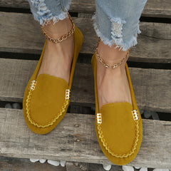 Women Slip On Leather Loafers Metal Decor Flats Shoes