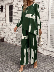 Brush Print Top & Wide Leg Pants 2 Piece Set