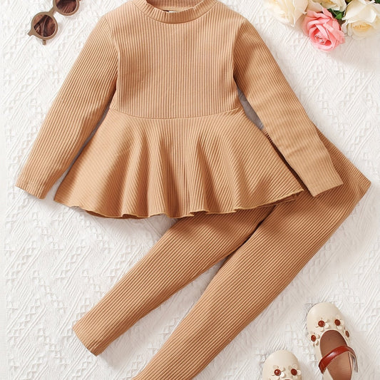 Girls Long Sleeve Top & Leggings 2pcs Set for Spring/Autumn