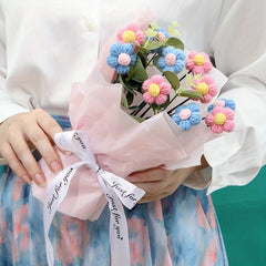 Creative Crochet Wool Eternal Flower Puffs Bouquet Handicrafts Flower