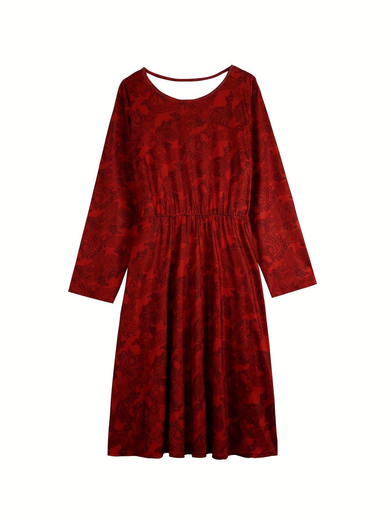 Boho Dress Paisley Print Long Sleeve Round Neck With Pockets