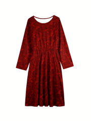 Boho Dress Paisley Print Long Sleeve Round Neck With Pockets