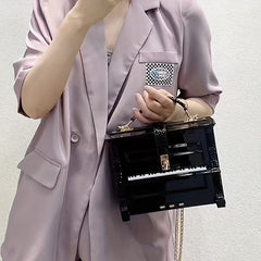 Piano Shape Acrylic Crossbody Bag with Chain - Gift for Women