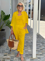 Solid Matching Two piece Set Long Sleeve Shirt & Casual Pants