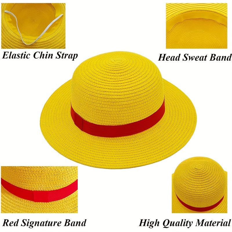 Yellow Nautical Straw Hat Summer Sun Hat Women Cosplay Fedora