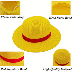 Yellow Nautical Straw Hat Summer Sun Hat Women Cosplay Fedora