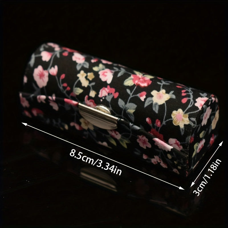 Chinese Vintage Jewelry Box Mirror Floral Pattern Lipstick Case Travel