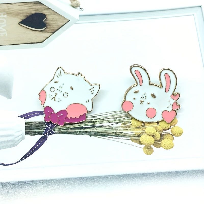 Cartoon Pink Bow Decor Cat Rabbit Brooch for Girls