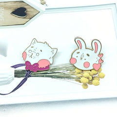 Cartoon Pink Bow Decor Cat Rabbit Brooch for Girls